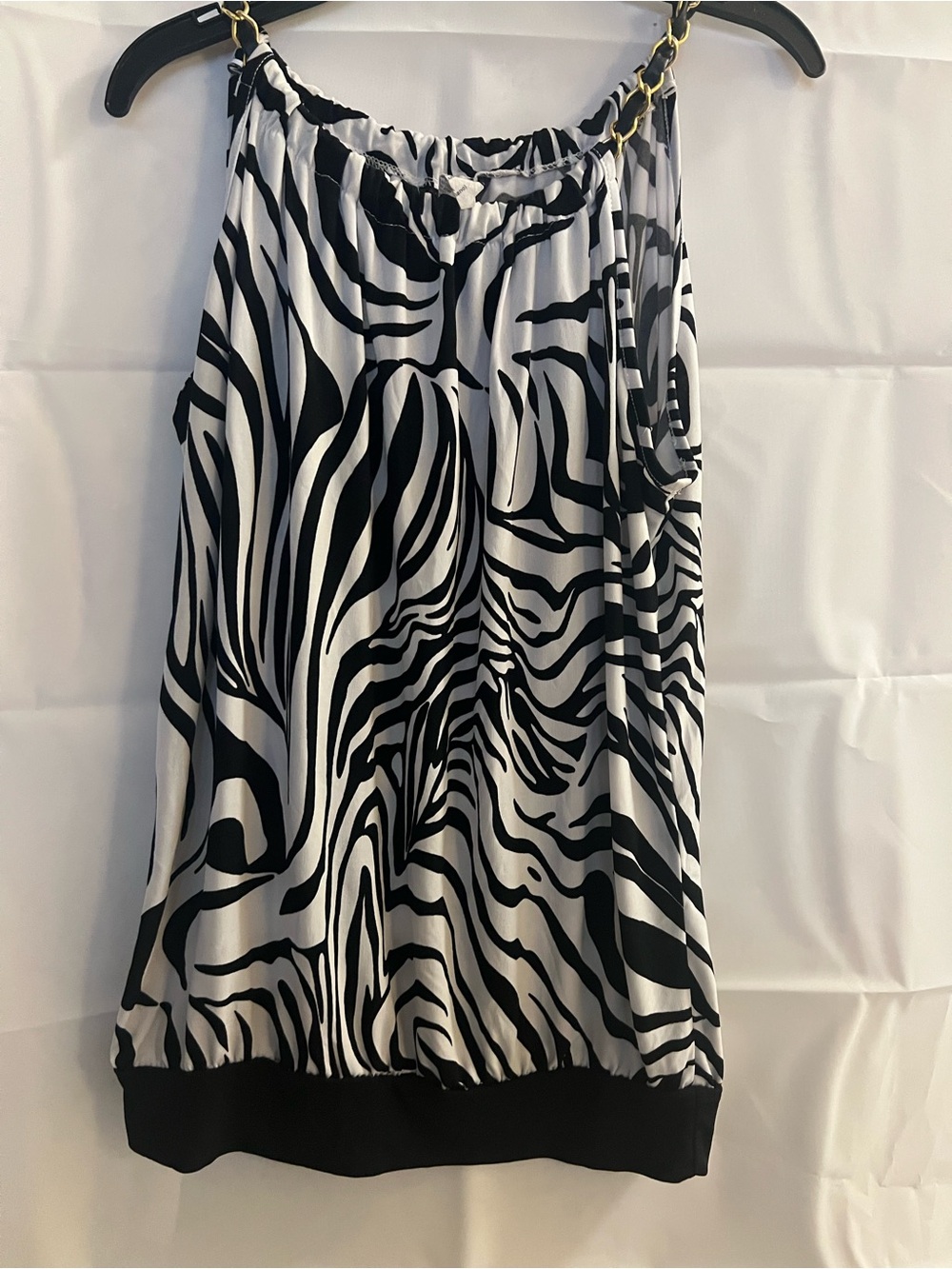 Women’s Black & White Zebra A-Line Skirt with Chain Strap Detail
